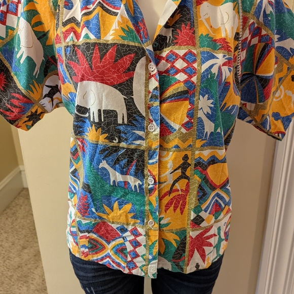 Vintage colorful tribal print button down cotton top size small - Picture 5 of 8